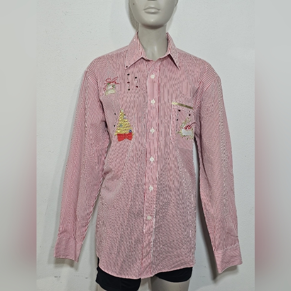 Mi Red and White Striped Women's Button Down Shirt